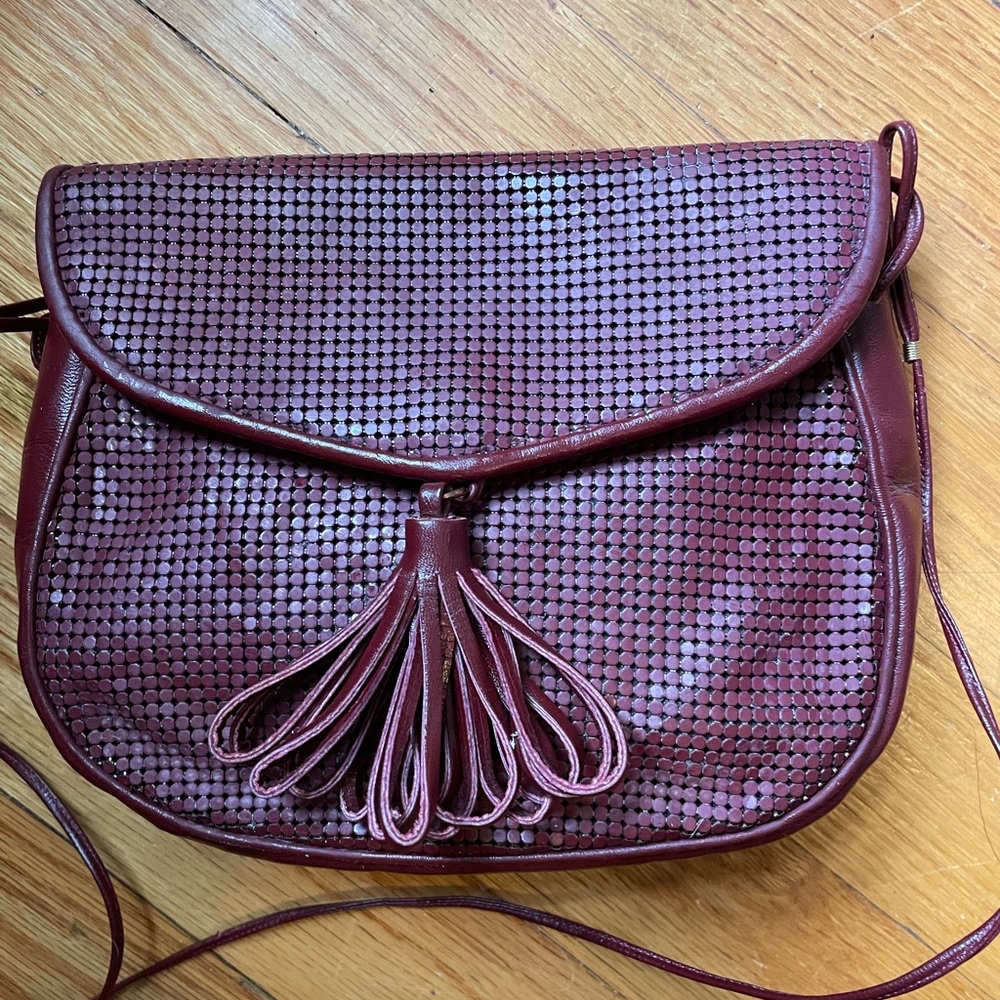 Whiting & Davis Maroon Crossbody Bag with Tassel
